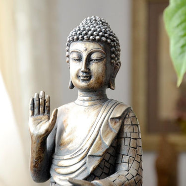 Vintage Bronze Look Buddha Statue in Abhaya Mudra (gesture) representing ' FEARLESSNESS'
